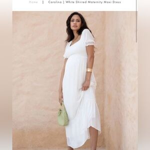 Seraphine Carolina White Shirred Maternity Maxi Dress